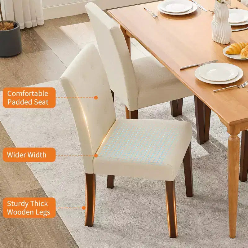 Set di 2 sedie da pranzo imbottite, sedie da cucina trapuntate con seduta imbottita, comode sedie laterali senza braccioli, sedie Parson d'accento per soggiorno