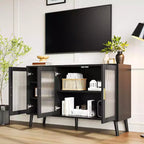 Mobile porta TV grande 48", moderno con 3 ante in vetro scanalato, 5 ripiani regolabili, nero per soggiorno