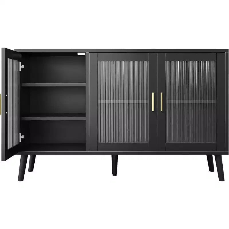 Mobile porta TV grande 48", moderno con 3 ante in vetro scanalato, 5 ripiani regolabili, nero per soggiorno
