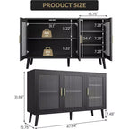 Mobile porta TV grande 48", moderno con 3 ante in vetro scanalato, 5 ripiani regolabili, nero per soggiorno