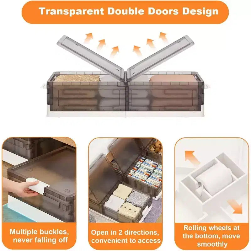 Contenitori salvaspazio sottoletto con ruote, contenitori impilabili con coperchio, organizer estraibile per camera da letto, dormitorio, armadio, confezione da 2