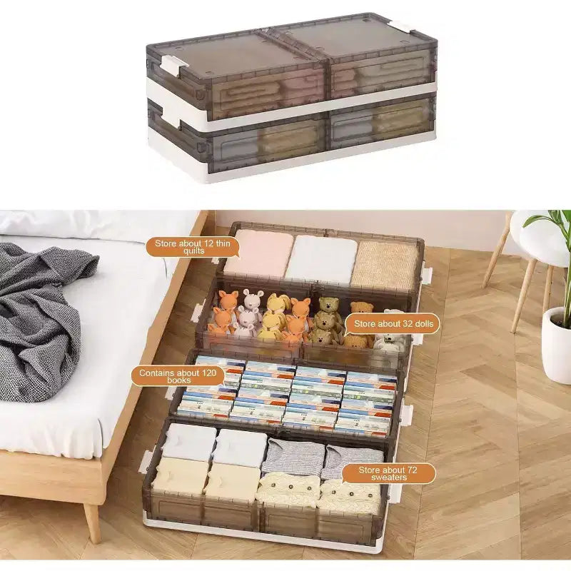 Contenitori salvaspazio sottoletto con ruote, contenitori impilabili con coperchio, organizer estraibile per camera da letto, dormitorio, armadio, confezione da 2