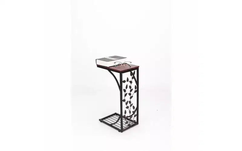 Tavolino con Ripiano in MDF a Strato Singolo Tipo C Densità P2 Motivo a Foglie Marrone, Rivestimento a Polvere Nero