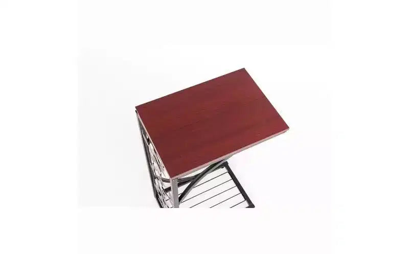 Tavolino con Ripiano in MDF a Strato Singolo Tipo C Densità P2 Motivo a Foglie Marrone, Rivestimento a Polvere Nero