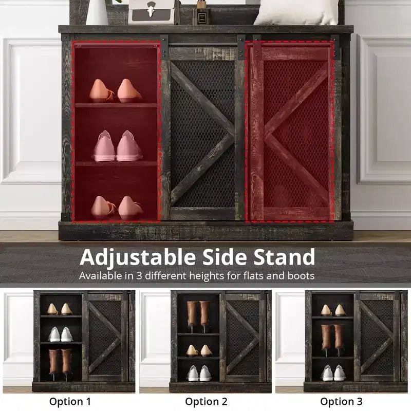 Mobile da ingresso 5-in-1 multifunzione con scarpiera, appendiabiti laterale regolabile, attaccapanni e tavolo da toeletta. Design angolare - Perfetto per l'ingresso