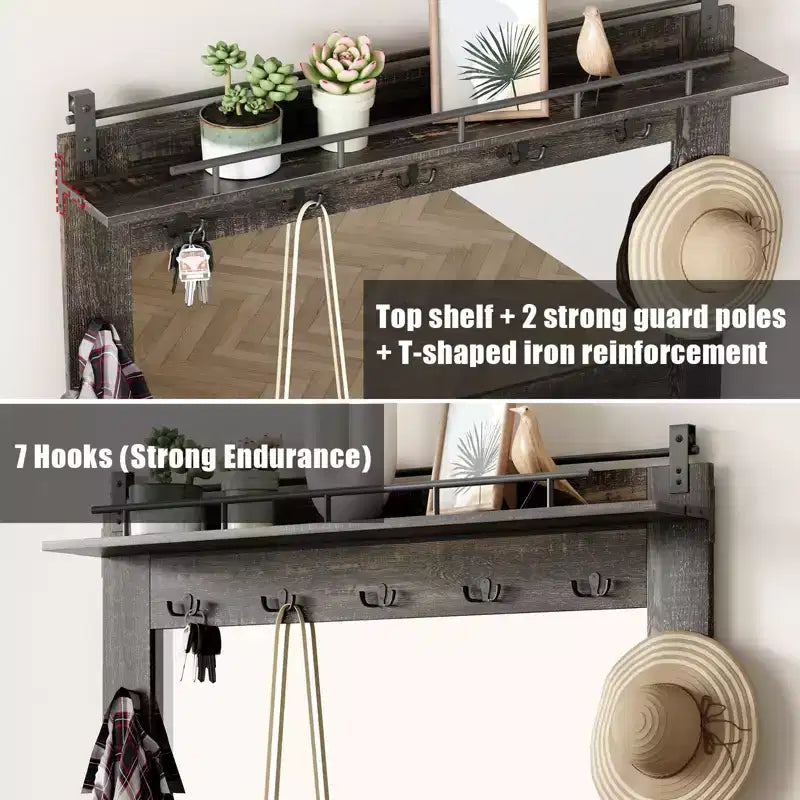 Mobile da ingresso 5-in-1 multifunzione con scarpiera, appendiabiti laterale regolabile, attaccapanni e tavolo da toeletta. Design angolare - Perfetto per l'ingresso