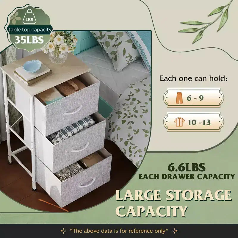 Comodino con 3 cassetti, organizer contenitore in tessuto per camera da letto, corridoio, ingresso, armadi