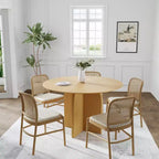 Tavolo da pranzo rotondo in legno massello 45 x 45 cm con finitura naturale ed eleganti gambe ad arco per sale da pranzo e cucine moderne