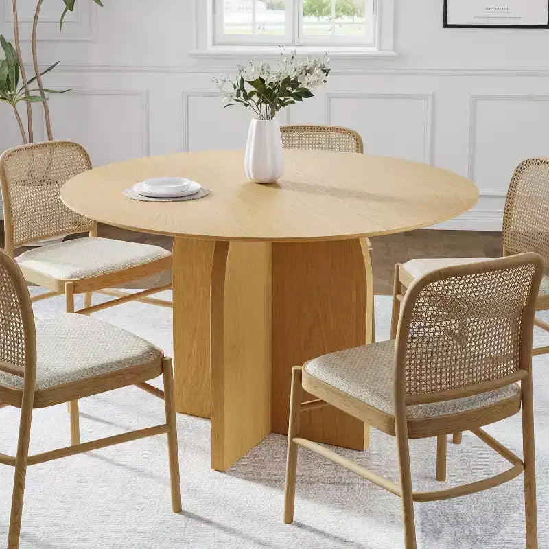 Tavolo da pranzo rotondo in legno massello 45 x 45 cm con finitura naturale ed eleganti gambe ad arco per sale da pranzo e cucine moderne