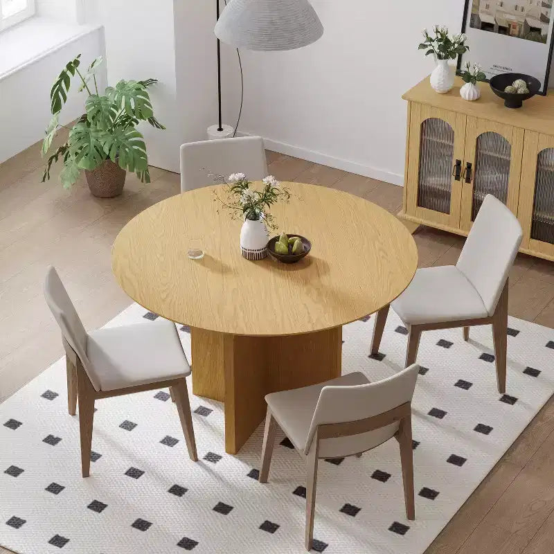 Tavolo da pranzo rotondo in legno massello 45 x 45 cm con finitura naturale ed eleganti gambe ad arco per sale da pranzo e cucine moderne