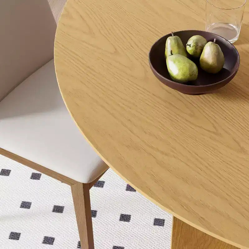 Tavolo da pranzo rotondo in legno massello 45 x 45 cm con finitura naturale ed eleganti gambe ad arco per sale da pranzo e cucine moderne