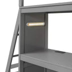 Letto a castello singolo su singolo con cassetti, mensole, scrivania, luce LED e porte di ricarica