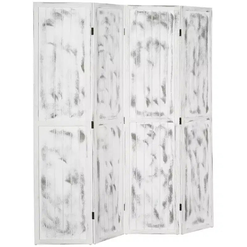 Divisorio Pieghevole a 4 Pannelli per la Privacy in Legno Venato Bianco 63,25x67x0,75