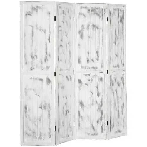 Divisorio Pieghevole a 4 Pannelli per la Privacy in Legno Venato Bianco 63,25x67x0,75