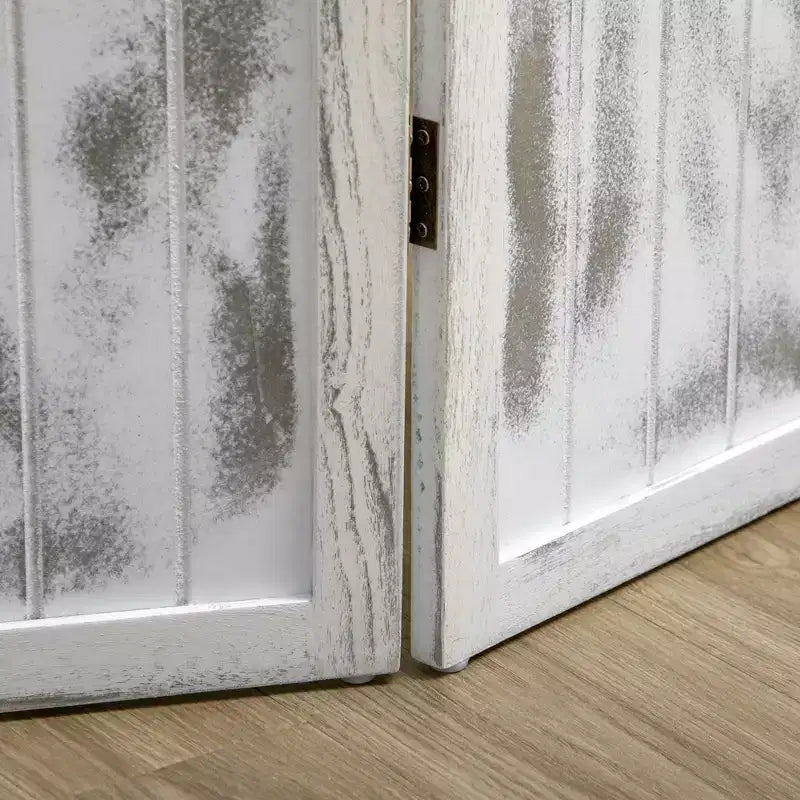 Divisorio Pieghevole a 4 Pannelli per la Privacy in Legno Venato Bianco 63,25x67x0,75