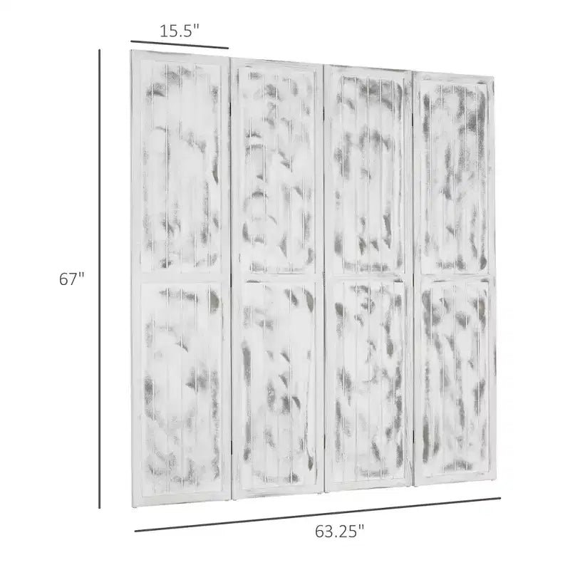 Divisorio Pieghevole a 4 Pannelli per la Privacy in Legno Venato Bianco 63,25x67x0,75