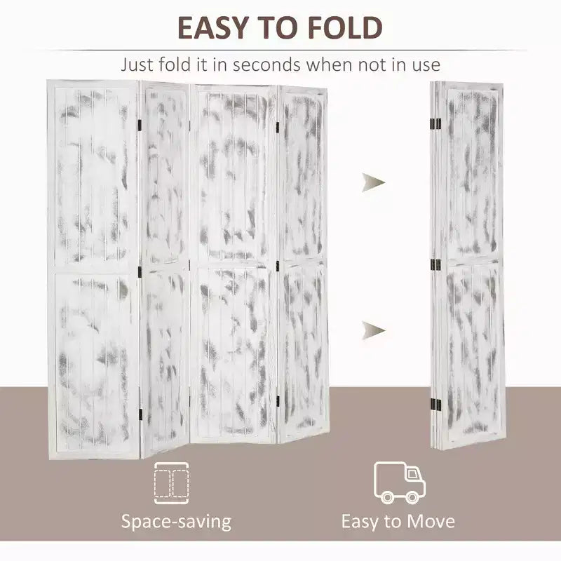 Divisorio Pieghevole a 4 Pannelli per la Privacy in Legno Venato Bianco 63,25x67x0,75